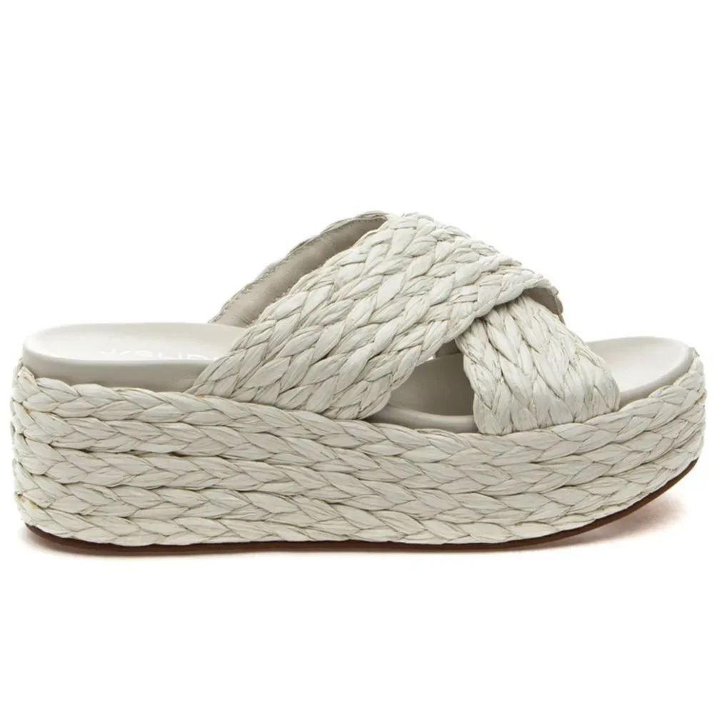 J/Slides QUIVER Bone Raffia Platform Sandals New
